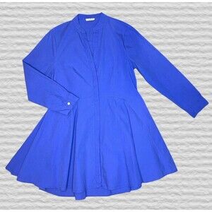 Sunday Up Poplin Shirt Dress Size LG Blue Knee Length Button Front Fit Flare